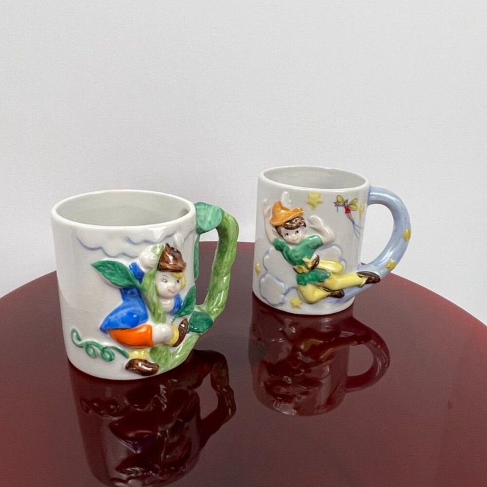 JSNY Peter Pan & Jack Beanstalk Mugs Set 3D Embossed Ceramic Storybook Cups - Picture 2 of 10